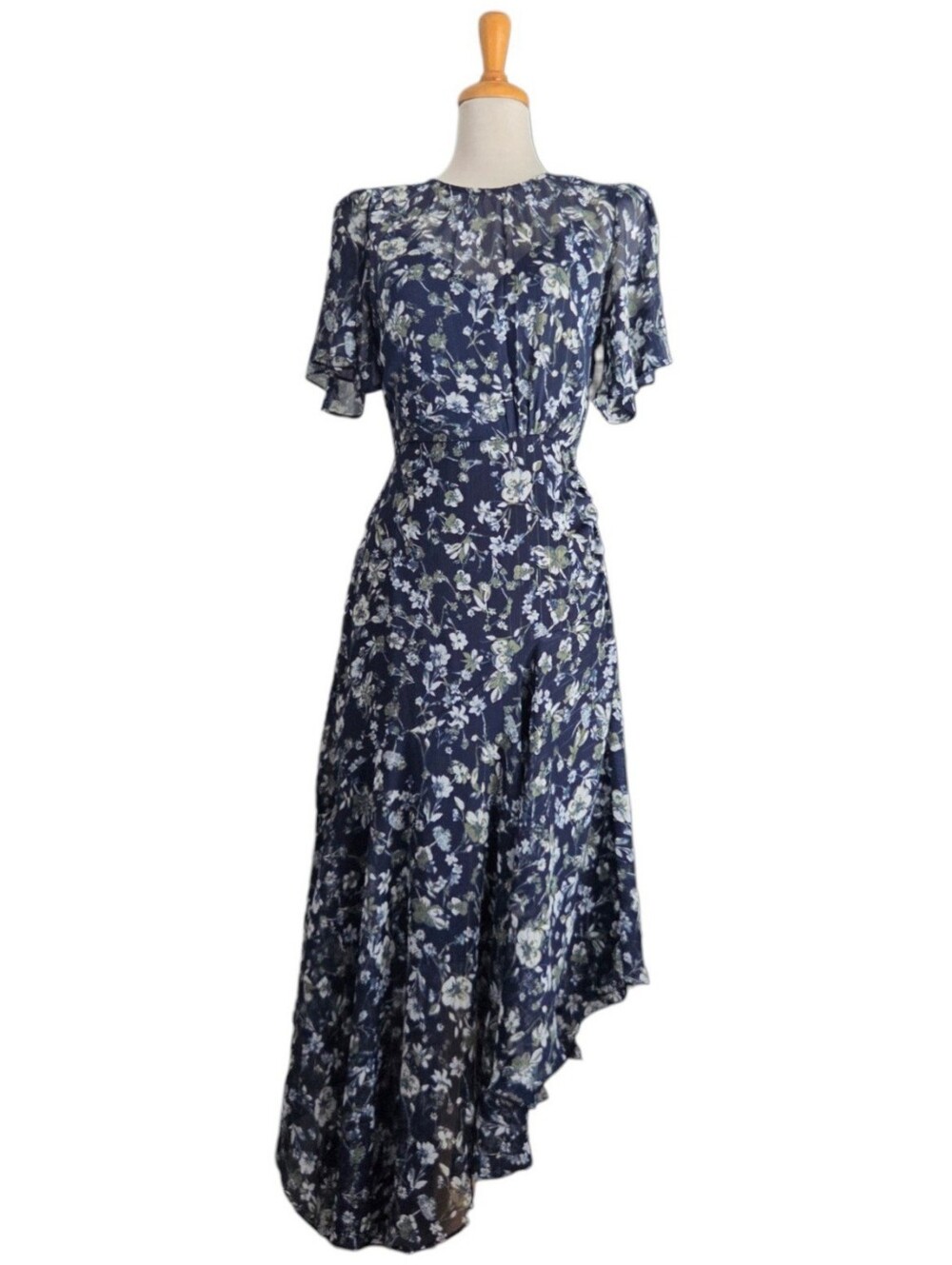 ASTR The Label Floral Asymmetrical Dress Blue Women’s Size S Boho Garden Party